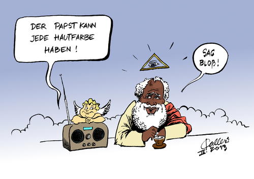 Cartoon: Hautfarbe (medium) by Paolo Calleri tagged calleri,paolo,karikatur,gott,ratzinger,joseph,benedikt,ruecktritt,christentum,glaube,kirche,katholizismus,afrika,kontinent,kardinaele,hautfarbe,konklave,papst,wahl,papstwahl,vatikan,rom,rom,vatikan,papstwahl,wahl,papst,konklave,hautfarbe,kardinaele,kontinent,afrika,katholizismus,kirche,glaube,christentum,ruecktritt,benedikt,joseph,ratzinger,gott,karikatur,paolo,calleri