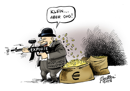 Cartoon: Kleinwaffen (medium) by Paolo Calleri tagged paolo,karikatur,kontrolle,maßstäbe,bundesregierung,kritik,konflikte,kriege,ausfuhr,exporte,kleinwaffen,waffen,wirtschaft,rüstungsexport,rüstungsindustrie,rüstung,calleri,rüstung,rüstungsindustrie,wirtschaft,waffen,kleinwaffen,exporte,ausfuhr,kriege,konflikte,kritik,bundesregierung,maßstäbe,kontrolle,karikatur,paolo,calleri