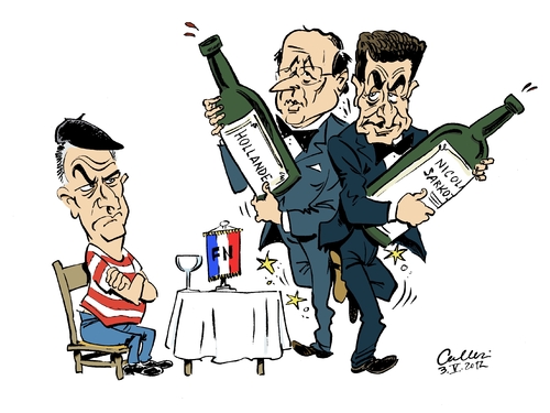 Cartoon: Kundenbetreuung (medium) by Paolo Calleri tagged hollande,francois,sarkozy,nicolas,präsidentschaft,stichwahl,wahlen,präsidentschaftswahl,frankreich,rechtsextremisten,rechtsextrem,wähler,fn,national,front,frankreich,präsidentschaftswahl,stichwahl,wahlen,sarkozy,rechtsextrem