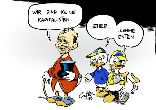 Cartoon: Lahme Enten (medium) by Paolo Calleri tagged liberale,fdp,deutschland,politik,parteien,christian,lindner,bundestagswahl,2013,image,besserverdiener,parteitag,kapitalisten,reiche,reichtum,armut,soziale,kälte,kritik,gesellschaft,wirtschaft,cartoon,karikatur,paolo,calleri,fdp,liberale,deutschland,politik,parteien,christian,lindner,bundestagswahl,2013,image,besserverdiener,parteitag,kapitalisten,reiche,reichtum,armut,soziale,kälte,kritik,gesellschaft,wirtschaft,cartoon,karikatur,paolo,calleri