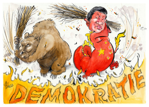 Cartoon: Löschtruppe (medium) by Paolo Calleri tagged ukraine,russland,china,taiwan,konflikte,krieg,demokratie,autokratie,politik,putin,xi,jinping,karikatur,cartoon,paolo,calleri,ukraine,russland,china,taiwan,konflikte,krieg,demokratie,autokratie,politik,putin,xi,jinping,karikatur,cartoon,paolo,calleri