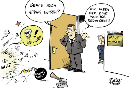 Cartoon: Maut-Diskussion (medium) by Paolo Calleri tagged deutschland,cdu,csu,parteien,koalition,koalitionsvertrag,bayern,maut,verkehr,diskussion,streit,gebuehr,autobahnen,strasen,pkw,auto,auslaender,eu,konflikte,kriege,karikatur,cartoon,paolo,calleri,deutschland,cdu,csu,parteien,koalition,koalitionsvertrag,bayern,maut,verkehr,diskussion,streit,gebuehr,autobahnen,strasen,pkw,auto,auslaender,eu,konflikte,kriege,karikatur,cartoon,paolo,calleri