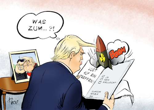 Cartoon: Meet Too-Bewegung (medium) by Paolo Calleri tagged usa,nordkorea,singapur,kim,jong,un,donald,trump,gespraeche,treffen,atomwaffen,faustpfand,augenhoehe,iran,atomprogramm,karikatur,cartoon,paolo,calleri,usa,nordkorea,singapur,kim,jong,un,donald,trump,gespraeche,treffen,atomwaffen,faustpfand,augenhoehe,iran,atomprogramm,karikatur,cartoon,paolo,calleri