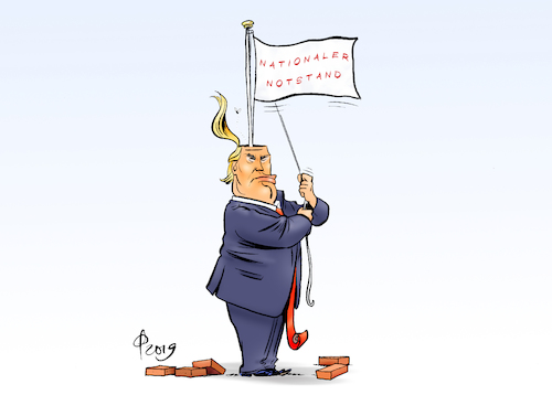 Cartoon: Nationaler Notstand (medium) by Paolo Calleri tagged usa,us,praesident,donald,trump,mauer,mauerbau,mexiko,einwanderer,einwanderung,immigration,emigranten,haushalt,haushaltsstreit,finanzen,shutdown,milliarden,dollar,demokraten,republikaner,kongress,notstand,notstandserklaerung,befugnisse,karikatur,cartoon,paolo,calleri,usa,us,praesident,donald,trump,mauer,mauerbau,mexiko,einwanderer,einwanderung,immigration,emigranten,haushalt,haushaltsstreit,finanzen,shutdown,milliarden,dollar,demokraten,republikaner,kongress,notstand,notstandserklaerung,befugnisse,karikatur,cartoon,paolo,calleri