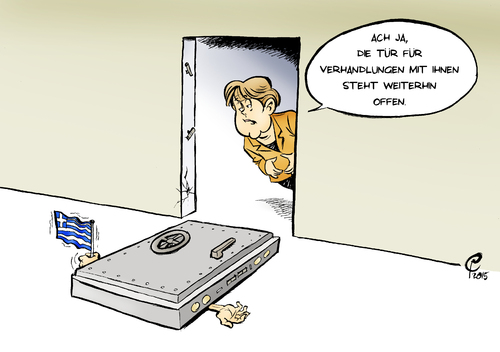 Cartoon: Offene Tür (medium) by Paolo Calleri tagged eu,griechenland,deutschland,bundeskanzlerin,angela,merkel,verhandlungen,referendum,finanzen,wirtschaft,troika,institutionen,reformen,einsparungen,arbeit,soziales,gespraeche,euro,eurozone,grexit,sparplaene,karikatur,cartoon,paolo,calleri,eu,griechenland,deutschland,bundeskanzlerin,angela,merkel,verhandlungen,referendum,finanzen,wirtschaft,troika,institutionen,reformen,einsparungen,arbeit,soziales,gespraeche,euro,eurozone,grexit,sparplaene,karikatur,cartoon,paolo,calleri