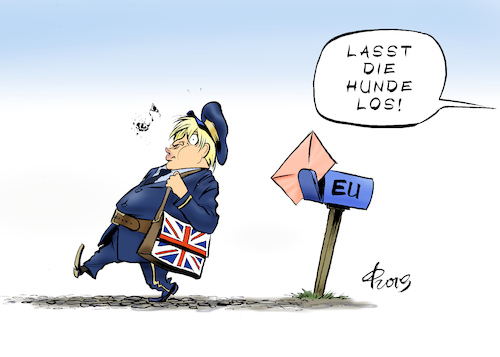 Cartoon: Post aus London (medium) by Paolo Calleri tagged eu,gb,uk,vereinigtes,koenigreich,grosbritannien,great,britain,brexit,vertrag,no,deal,backstop,premier,premierminister,boris,johnson,post,london,pruefung,wirtschaft,zeitdruck,karikatur,cartoon,paolo,calleri,eu,gb,uk,vereinigtes,koenigreich,grosbritannien,great,britain,brexit,vertrag,no,deal,backstop,premier,premierminister,boris,johnson,post,london,pruefung,wirtschaft,zeitdruck,karikatur,cartoon,paolo,calleri