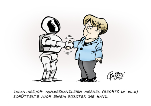 Cartoon: Roboter (medium) by Paolo Calleri tagged deutschland,japan,bundeskanzlerin,angela,merkel,besuch,roboter,technik,museum,mensch,maschine,vorbereitung,g7,gipfel,klimaschutz,krieg,terror,fukushima,atomenergie,karikatur,cartoon,paolo,calleri,deutschland,japan,bundeskanzlerin,angela,merkel,besuch,roboter,technik,museum,mensch,maschine,vorbereitung,g7,gipfel,klimaschutz,krieg,terror,fukushima,atomenergie,karikatur,cartoon,paolo,calleri