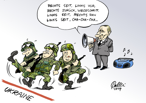 Cartoon: Slawische Tänze (medium) by Paolo Calleri tagged ukraine,russland,eu,westen,krise,truppenreduzierung,soldaten,grenze,rückzug,kasernen,präsenz,abzug,destabiliserung,separatisten,ostukraine,manöver,präsident,wladimir,putin,karikatur,cartoon,paolo,calleri,ukraine,russland,eu,westen,krise,truppenreduzierung,soldaten,grenze,rückzug,kasernen,präsenz,abzug,destabiliserung,separatisten,ostukraine,manöver,präsident,wladimir,putin,karikatur,cartoon,paolo,calleri