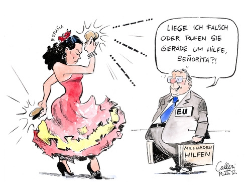 Cartoon: SOS (medium) by Paolo Calleri tagged spanien,eu,europa,rettungsschirm,milliardenkredite,banken,schuldenkrise,bankenkrise,eurokrise,eurozone,hilfskredite,efsf,rettungsfonds,spanien,eu,europa,rettungsschirm,milliardenkredite,banken,schuldenkrise