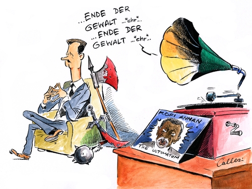 Cartoon: Sprung (medium) by Paolo Calleri tagged regime,damaskus,syrien,oppostition,gewalt,assad,massaker,ultimatum,friedensplan,kämpfe,uno,un,sondergesandter,kofi,annan,al,hula,bürgerkrieg,beobachter,blutbad,damaskus,regime,assad,gewalt,oppostition,massaker,ultimatum,friedensplan,uno,kofi annan,bürgerkrieg,kofi,annan