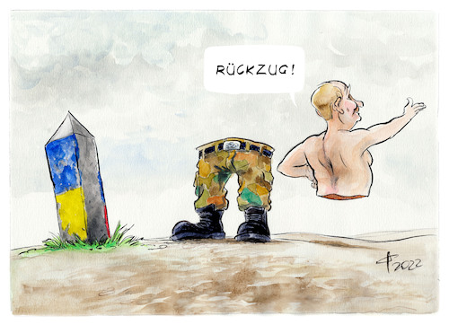 Cartoon: Teilrückzug (medium) by Paolo Calleri tagged ukraine,russland,europa,konflikt,putin,rueckzug,diplomatie,politik,kariktatur,cartoon,paolo,calleri,ukraine,russland,europa,konflikt,putin,rueckzug,diplomatie,politik,kariktatur,cartoon,paolo,calleri