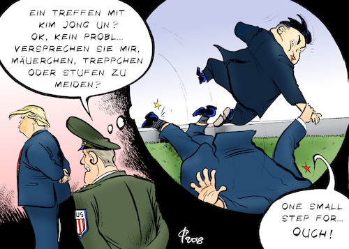 Cartoon: Treffen mit Kim (medium) by Paolo Calleri tagged usa,nordkorea,praesident,donald,trump,kim,jong,un,treffen,spannungen,konflikte,atomtest,raketentests,atomraketen,suedkorea,karikatur,cartoon,paolo,calleri,usa,nordkorea,praesident,donald,trump,kim,jong,un,treffen,spannungen,konflikte,atomtest,raketentests,atomraketen,suedkorea,karikatur,cartoon,paolo,calleri