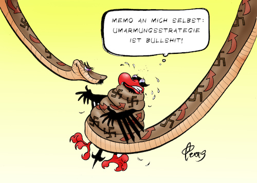 Cartoon: Umarmungsstrategie (medium) by Paolo Calleri tagged deutschland,halle,saale,rechtsextremismus,nationalismus,nazis,neonazis,amok,synagoge,judentum,juden,hass,gewalt,tote,verharmlosung,terror,gefahr,recht,afd,hetzer,alternative,fuer,karikatur,plattform,talkshows,entzauberung,cartoon,paolo,calleri,deutschland,halle,saale,rechtsextremismus,nationalismus,nazis,neonazis,amok,synagoge,judentum,juden,hass,gewalt,tote,verharmlosung,terror,gefahr,recht,afd,hetzer,alternative,fuer,karikatur,plattform,talkshows,entzauberung,cartoon,paolo,calleri