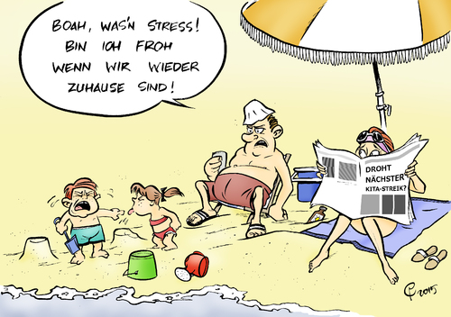 Cartoon: Urlaubsstress (medium) by Paolo Calleri tagged deutschland,tarifverhandlungen,kitas,erzieher,sozialarbeiter,lohn,gehalt,schlichtung,schlichterspruch,verdi,gew,gewerkschaften,arbeitskampf,streiks,kommunen,karikatur,cartoon,paolo,calleri,deutschland,tarifverhandlungen,kitas,erzieher,sozialarbeiter,lohn,gehalt,schlichtung,schlichterspruch,verdi,gew,gewerkschaften,arbeitskampf,streiks,kommunen,karikatur,cartoon,paolo,calleri