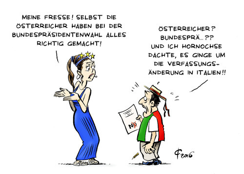 Cartoon: Verfassungsänderung (medium) by Paolo Calleri tagged eu,europa,oesterreich,wien,italien,rom,wahl,wahlen,bundespraesident,van,der,bellen,gruene,referendum,verfassung,aenderung,verfassungsaenderung,senat,reformen,premier,matteo,renzi,rücktritt,karikatur,cartoon,paolo,calleri,eu,europa,oesterreich,wien,italien,rom,wahl,wahlen,bundespraesident,van,der,bellen,gruene,referendum,verfassung,aenderung,verfassungsaenderung,senat,reformen,premier,matteo,renzi,rücktritt,karikatur,cartoon,paolo,calleri