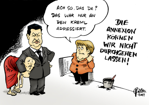 Cartoon: Wandspruch (medium) by Paolo Calleri tagged deutschland,china,staatschef,parteichef,kp,xi,jinping,gespräche,wirtschaftsbeziehungen,abkommen,delegation,ukraine,krim,krise,russland,annexion,tibet,menschenrechte,völkerrecht,karikatur,cartoon,paolo,calleri,deutschland,china,staatschef,parteichef,kp,xi,jinping,gespräche,wirtschaftsbeziehungen,abkommen,delegation,ukraine,krim,krise,russland,annexion,tibet,menschenrechte,völkerrecht,karikatur,cartoon,paolo,calleri