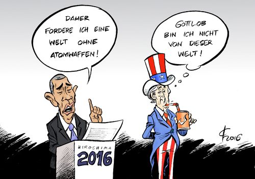 Cartoon: Weltfremd (medium) by Paolo Calleri tagged japan,usa,hiroshima,praesident,barack,obama,weltkrieg,waffen,atombombe,atomwaffen,forderung,vision,realitaet,arsenal,frieden,krieg,gedenken,wuerdigung,opfer,mahnung,karikatur,cartoon,paolo,calleri,japan,usa,hiroshima,praesident,barack,obama,weltkrieg,waffen,atombombe,atomwaffen,forderung,vision,realitaet,arsenal,frieden,krieg,gedenken,wuerdigung,opfer,mahnung,karikatur,cartoon,paolo,calleri