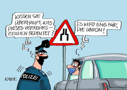 Cartoon: A weng eng (medium) by RABE tagged corona,bundländerkonferenz,merkel,kanzleramt,lockerungen,stufenplan,öffnungen,lockdown,shutdown,baumärkte,impfdosen,rki,fallzahlen,inzidenzwert,verkehrszeichen,polizei,polizist,engstelle,autofahrer,maskenaffäre,union,cdu,csu,löbel,masken,berreicherung,korruption,lobby,corona,bundländerkonferenz,merkel,kanzleramt,lockerungen,stufenplan,öffnungen,lockdown,shutdown,baumärkte,impfdosen,rki,fallzahlen,inzidenzwert,verkehrszeichen,polizei,polizist,engstelle,autofahrer,maskenaffäre,union,cdu,csu,löbel,masken,berreicherung,korruption,lobby