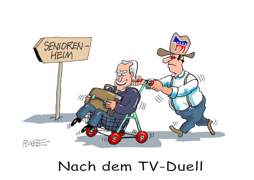 Cartoon: Abschiebung (medium) by RABE tagged trump,biden,usa,vorwahlen,präsidentschaftswahl,rabe,ralf,böhme,cartoon,karikatur,pressezeichnung,farbcartoon,tagescartoon,hai,haifisch,floss,floß,nato,untergang,bedrohung,fernsehduell,abschiebung,niederlage,demokraten,republikaner,esel,rollator,altersheim,pflegeheim,seniorenheim,cowboy,trump,biden,usa,vorwahlen,präsidentschaftswahl,rabe,ralf,böhme,cartoon,karikatur,pressezeichnung,farbcartoon,tagescartoon,hai,haifisch,floss,floß,nato,untergang,bedrohung,fernsehduell,abschiebung,niederlage,demokraten,republikaner,esel,rollator,altersheim,pflegeheim,seniorenheim,cowboy