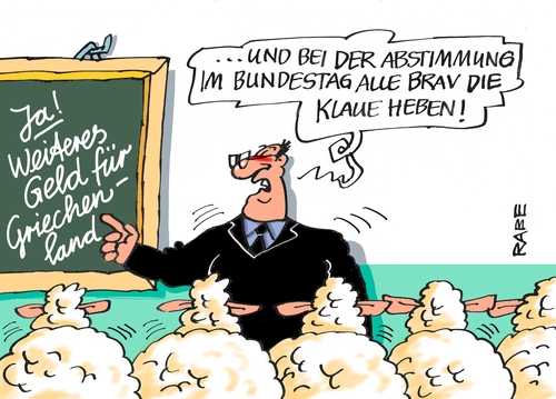 Cartoon: Abstimmung (medium) by RABE tagged griechenland,athen,austritt,eurozone,linksbündnis,rabe,ralf,böhme,cartoon,karikatur,pressezeichnung,farbcartoon,tagescartoon,syriza,tsipras,ezb,brüssel,schuldenschnitt,abstimmung,bundestag,bundesregierung,hilfspaket,milliardenkredit,iwf,eu,schäuble,grexit,griechenland,athen,austritt,eurozone,linksbündnis,rabe,ralf,böhme,cartoon,karikatur,pressezeichnung,farbcartoon,tagescartoon,syriza,tsipras,ezb,brüssel,schuldenschnitt,abstimmung,bundestag,bundesregierung,hilfspaket,milliardenkredit,iwf,eu,schäuble,grexit