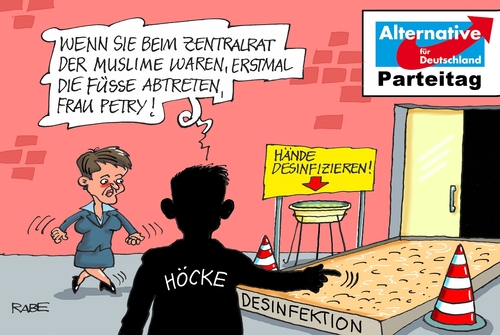 Cartoon: AfD Parteitag (medium) by RABE tagged afd,thüringen,björn,höcke,landesregierung,kandidatur,bundestagswahl,mandat,rabe,ralf,böhme,cartoon,karikatur,pressezeichnung,farbcartoon,tagescartoon,chef,april,bundesparteitag,frauke,petry,führungsspitze,muslime,treffen,desinfektion,zentralrat,chefin,richtungsstreit,afd,thüringen,björn,höcke,landesregierung,kandidatur,bundestagswahl,mandat,rabe,ralf,böhme,cartoon,karikatur,pressezeichnung,farbcartoon,tagescartoon,chef,april,bundesparteitag,frauke,petry,führungsspitze,muslime,treffen,desinfektion,zentralrat,chefin,richtungsstreit