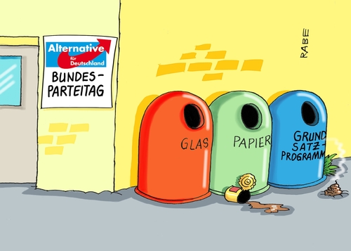 Cartoon: AfD Parteitag (medium) by RABE tagged bundesamt,für,migration,flüchtlinge,flüchtafd,parteitag,stuttgart,grundsatzprogramm,mülltonnen,abfallbehälter,rabe,ralf,böhme,cartoon,karikatur,pressezeichnung,farbcartoon,tagescartoon,bundesparteitag,altpapier,makulatur,bundesamt,für,migration,flüchtlinge,flüchtafd,parteitag,stuttgart,grundsatzprogramm,mülltonnen,abfallbehälter,rabe,ralf,böhme,cartoon,karikatur,pressezeichnung,farbcartoon,tagescartoon,bundesparteitag,altpapier,makulatur