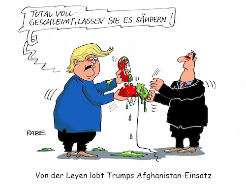 Cartoon: Afghanistaneinsatz (medium) by RABE tagged afghanistan,afghanistaneinsatz,taliban,is,terroristen,usa,trump,militäreinsatz,kabul,bundeswehr,rabe,ralf,böhme,cartoon,karikatur,pressezeichnung,farbcartoon,tagescartoon,telefon,oval,office,schleim,von,der,leyen,verteidigungsministerin,afghanistan,afghanistaneinsatz,taliban,is,terroristen,usa,trump,militäreinsatz,kabul,bundeswehr,rabe,ralf,böhme,cartoon,karikatur,pressezeichnung,farbcartoon,tagescartoon,telefon,oval,office,schleim,von,der,leyen,verteidigungsministerin