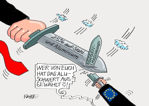 Cartoon: Aluminiumschwert (medium) by RABE tagged donald,trump,kamala,harris,präsidentschaftswahl,usa,wahlkampf,joe,biden,rabe,ralf,böhme,cartoon,karikatur,pressezeichnung,farbcartoon,tagescartoon,mc,donalds,burger,handel,handelskrieg,zoll,strafe,strafzoll,alu,aluminium,eisen,stahl,schwert,gegenmassnahme,vergeltung,vergeltungsmaßnahmen,eu,brüssel,europa,donald,trump,kamala,harris,präsidentschaftswahl,usa,wahlkampf,joe,biden,rabe,ralf,böhme,cartoon,karikatur,pressezeichnung,farbcartoon,tagescartoon,mc,donalds,burger,handel,handelskrieg,zoll,strafe,strafzoll,alu,aluminium,eisen,stahl,schwert,gegenmassnahme,vergeltung,vergeltungsmaßnahmen,eu,brüssel,europa