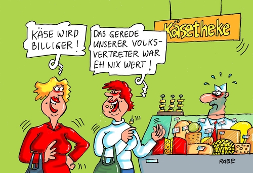 Cartoon: An der Käsetheke (medium) by RABE tagged käse,käsetheke,verbraucher,käufer,preis,preissenkung,billig,löcherkäse,leerdamer,verkäufer,rabe,ralf,böhme,cartoon,karikatur,pressezeichnung,farbcartoon,tagescartoon,kaufhalle,quark,sahne,preissturz,milchprodukte,käse,käsetheke,verbraucher,käufer,preis,preissenkung,billig,löcherkäse,leerdamer,verkäufer,rabe,ralf,böhme,cartoon,karikatur,pressezeichnung,farbcartoon,tagescartoon,kaufhalle,quark,sahne,preissturz,milchprodukte