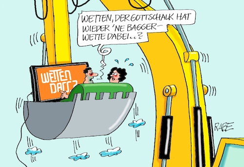 Cartoon: Angebagger75 (medium) by RABE tagged thomas,gottschalk,zdf,wetten,dass,saalwette,außenwette,wettkandidt,rabe,ralf,böhme,cartoon,karikatur,pressezeichnung,farbcartoon,tagescartoon,bagger,baggerwette,baggerschaufel,couch,ehepaar,thomas,gottschalk,zdf,wetten,dass,saalwette,außenwette,wettkandidt,rabe,ralf,böhme,cartoon,karikatur,pressezeichnung,farbcartoon,tagescartoon,bagger,baggerwette,baggerschaufel,couch,ehepaar