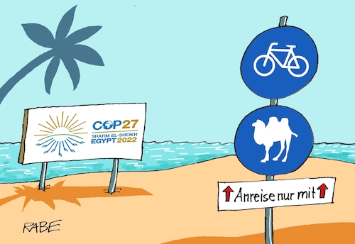 Cartoon: Anreise (medium) by RABE tagged hitze,dürre,klima,klimawandel,wetterextreme,trockenheit,rabe,ralf,böhme,cartoon,karikatur,pressezeichnung,farbcartoon,tagescartoon,sommer,extremwetter,klimakonferenz,weltklimakonferenz,ägypten,teilnehmer,redner,gäste,anreise,fahrrad,kamel,verkehrszeichen,strand,meer,palmen,umweltfreundlich,badeort,hitze,dürre,klima,klimawandel,wetterextreme,trockenheit,rabe,ralf,böhme,cartoon,karikatur,pressezeichnung,farbcartoon,tagescartoon,sommer,extremwetter,klimakonferenz,weltklimakonferenz,ägypten,teilnehmer,redner,gäste,anreise,fahrrad,kamel,verkehrszeichen,strand,meer,palmen,umweltfreundlich,badeort