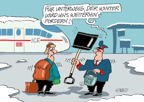 Cartoon: Anschiebhilfe (medium) by RABE tagged kälte,winter,frost,eis,schnee,wetter,wetterbericht,eisglätte,dauerfrost,cartoon,karikatur,rabe,ralf,böhme,tageszeichnung,farbcartoon,pressezeichnung,feuerwehr,kind,eisen,metall,zunge,klima,klimakleber,db,bahn,verspätung,zug,zugausfall,reisende,streusalz,streusand,schneeschieber,schneepflug,verkehr,schiene,kälte,winter,frost,eis,schnee,wetter,wetterbericht,eisglätte,dauerfrost,cartoon,karikatur,rabe,ralf,böhme,tageszeichnung,farbcartoon,pressezeichnung,feuerwehr,kind,eisen,metall,zunge,klima,klimakleber,db,bahn,verspätung,zug,zugausfall,reisende,streusalz,streusand,schneeschieber,schneepflug,verkehr,schiene