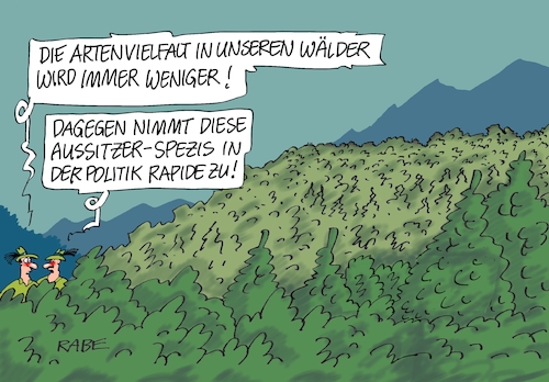 Cartoon: Artenvielfalt (medium) by RABE tagged klimawandel,umwelt,umweltministerin,schulze,sp,klimapreis,heizung,auto,rabe,ralf,böhme,cartoon,karikatur,pressezeichnung,farbcartoon,tagescartoon,brücke,bettler,verkehr,klimaprämie,friday,for,future,arten,artenschutz,artenvielfalt,wald,wälder,aussterben,politiker,spezis,aussitzer,klimawandel,umwelt,umweltministerin,schulze,sp,klimapreis,heizung,auto,rabe,ralf,böhme,cartoon,karikatur,pressezeichnung,farbcartoon,tagescartoon,brücke,bettler,verkehr,klimaprämie,friday,for,future,arten,artenschutz,artenvielfalt,wald,wälder,aussterben,politiker,spezis,aussitzer