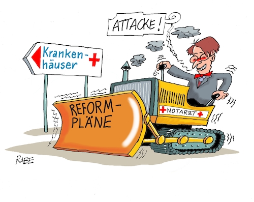 Cartoon: Attackierer (medium) by RABE tagged lauterbach,krankenhäuser,notaufnahme,gesundheitsminister,spd,notarzt,corona,pandemie,maskenpflicht,reformer,rabe,ralf,böhme,cartoon,karikatur,pressezeichnung,tagescartoon,farbcartoon,umgestaltung,krankenstationen,bett,überbelegung,kapazitäten,kinderstationen,ärzte,bagger,planierraupe,reformpläne,lauterbach,krankenhäuser,notaufnahme,gesundheitsminister,spd,notarzt,corona,pandemie,maskenpflicht,reformer,rabe,ralf,böhme,cartoon,karikatur,pressezeichnung,tagescartoon,farbcartoon,umgestaltung,krankenstationen,bett,überbelegung,kapazitäten,kinderstationen,ärzte,bagger,planierraupe,reformpläne