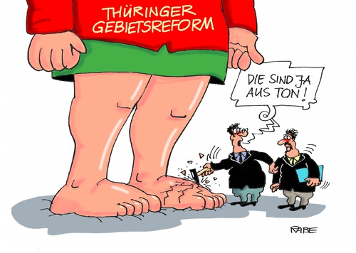 Cartoon: Auf tönernen Füßen (medium) by RABE tagged gebietsreform,städte,gemeinden,kommunen,thüringen,ramelow,rabe,ralf,böhme,cartoon,karikatur,pressezeichnung,farbcartoon,tagescartoon,rot,grün,linke,innenministerium,widerstand,gebietsreform,städte,gemeinden,kommunen,thüringen,ramelow,rabe,ralf,böhme,cartoon,karikatur,pressezeichnung,farbcartoon,tagescartoon,rot,grün,linke,innenministerium,widerstand