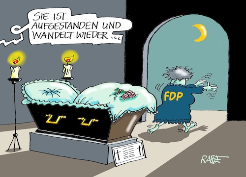 Cartoon: Auferstanden (medium) by RABE tagged merz,kanzler,koalition,union,spd,klingbeil,cartoon,karikatur,pressezeichnung,farbcartoon,tagescartoon,db,bahn,frühling,frühjahr,frühjahrsputz,ice,zug,blumenkasten,blumenkästen,esc,songcontest,fdp,liberale,parteitag,abstimmung,kubicki,strack,zimmermann,kurs,sarg,mumi,auferstehung,leiche,merz,kanzler,koalition,union,spd,klingbeil,cartoon,karikatur,pressezeichnung,farbcartoon,tagescartoon,db,bahn,frühling,frühjahr,frühjahrsputz,ice,zug,blumenkasten,blumenkästen,esc,songcontest,fdp,liberale,parteitag,abstimmung,kubicki,strack,zimmermann,kurs,sarg,mumi,auferstehung,leiche