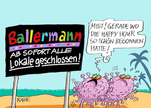 Cartoon: Ausgeballert (medium) by RABE tagged virus,corona,pandemie,coronakrise,rabe,ralf,böhme,cartoon,karikatur,pressezeichnung,farbcartoon,tagescartoon,viren,virenschutz,mundschutz,desinfektion,föderal,föderalismus,ländersache,lockerungen,abstandsregeln,maskenpflicht,saufgelage,alkohol,urlaubsreisen,spanien,mallorca,malle,touristen,lokal,lokalschließung,virus,corona,pandemie,coronakrise,rabe,ralf,böhme,cartoon,karikatur,pressezeichnung,farbcartoon,tagescartoon,viren,virenschutz,mundschutz,desinfektion,föderal,föderalismus,ländersache,lockerungen,abstandsregeln,maskenpflicht,saufgelage,alkohol,urlaubsreisen,spanien,mallorca,malle,touristen,lokal,lokalschließung