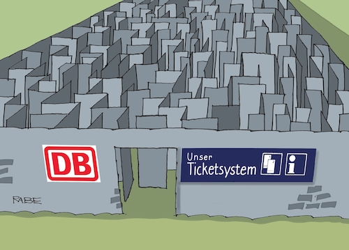 Cartoon: Bahnticketpreise (medium) by RABE tagged db,deutsche,bahn,fahrplan,fahrplanänderung,fahrpreise,fahrpreiserhöhung,kunden,reisende,rabe,ralf,böhme,cartoon,karikatur,pressezeichnung,farbcartoons,tagescartoon,irrgarten,servicecenter,ticketshop,durchblick,db,deutsche,bahn,fahrplan,fahrplanänderung,fahrpreise,fahrpreiserhöhung,kunden,reisende,rabe,ralf,böhme,cartoon,karikatur,pressezeichnung,farbcartoons,tagescartoon,irrgarten,servicecenter,ticketshop,durchblick