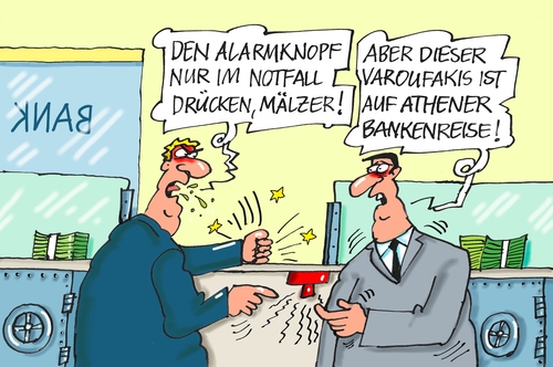 Cartoon: Bankenreise (medium) by RABE tagged griechenland,griechenlandkrise,banken,alarm,alarmknopf,troika,euro,eurokrise,varoufakis,finanzminister,krisengipfelrabe,ralf,böhme,cartoon,karikatur,pressezeichnung,farbcartoon,tagescartoon,bankenschalter,griechenlandpleite,griechenland,griechenlandkrise,banken,alarm,alarmknopf,troika,euro,eurokrise,varoufakis,finanzminister,krisengipfelrabe,ralf,böhme,cartoon,karikatur,pressezeichnung,farbcartoon,tagescartoon,bankenschalter,griechenlandpleite