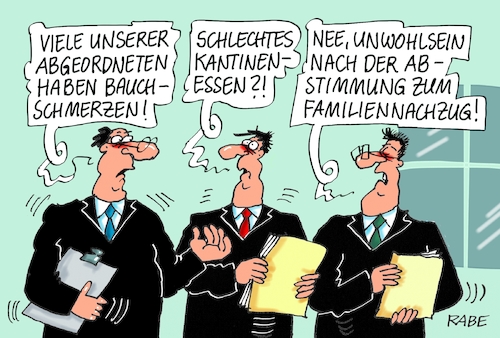 Cartoon: Bauchschmerzen (medium) by RABE tagged sonderparteitag,spd,martin,schulz,ja,groko,koalitionsverhandlungen,rabe,ralf,böhme,cartoon,karikatur,pressezeichnung,farbcartoon,tagescartoon,merkel,union,koalitionsgespräche,koaltion,bundestag,kanzlerin,kantine,bundestagskantine,bauch,bauchschmerzen,bauchweh,arzt,abgeordnete,abstimmung,wahlurne,unwohlsein,flüchtlinge,flüchtlingskrise,abschiebung,familiennachzug,syrer,afghanen,kinder,eltern,sonderparteitag,spd,martin,schulz,ja,groko,koalitionsverhandlungen,rabe,ralf,böhme,cartoon,karikatur,pressezeichnung,farbcartoon,tagescartoon,merkel,union,koalitionsgespräche,koaltion,bundestag,kanzlerin,kantine,bundestagskantine,bauch,bauchschmerzen,bauchweh,arzt,abgeordnete,abstimmung,wahlurne,unwohlsein,flüchtlinge,flüchtlingskrise,abschiebung,familiennachzug,syrer,afghanen,kinder,eltern