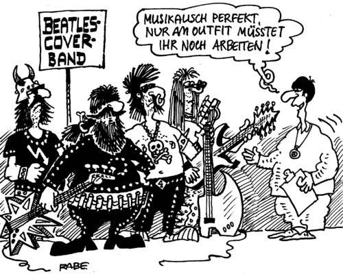 Cartoon: Beatlescover (medium) by RABE tagged beatles,beat,popmusik,popband,lohn,lennon,george,harrison,ringo,starr,paul,mccartney,liverpool,england,single,schallplatte,musik,sixtees,outfit,coverband,gitarre,bass,schlagzeug,heavy,metall,schwermetall,leder,kiss,rabe,ralf,böhme,cartoon,karikatur,plattenvertrag,nieten,elektrogitarre,metalica,led,zeppelin,beatles,beat,popmusik,popband,lohn,lennon,george,harrison,ringo,starr,paul,mccartney,liverpool,england,single,schallplatte,musik,sixtees,outfit,coverband,gitarre,bass,schlagzeug,heavy,metall,schwermetall,leder,kiss,rabe,ralf,böhme,cartoon,karikatur,plattenvertrag,nieten,elektrogitarre,metalica,led,zeppelin