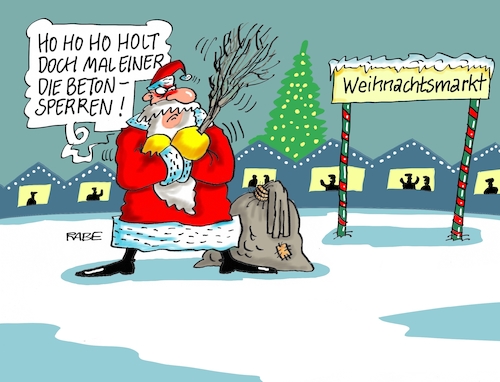 Cartoon: Betonsperriges (medium) by RABE tagged weihnachtsmarkt,weihnachtsmann,verkaufsstände,terroranschläge,is,islamisten,betonsperren,rabe,ralf,böhme,cartoon,karikatur,pressezeichnung,farbcartoon,tagescarrtoon,lieferwagen,lkw,weihnachtsmarktbesucher,glühwein,weihnachtsmarkt,weihnachtsmann,verkaufsstände,terroranschläge,is,islamisten,betonsperren,rabe,ralf,böhme,cartoon,karikatur,pressezeichnung,farbcartoon,tagescarrtoon,lieferwagen,lkw,weihnachtsmarktbesucher,glühwein