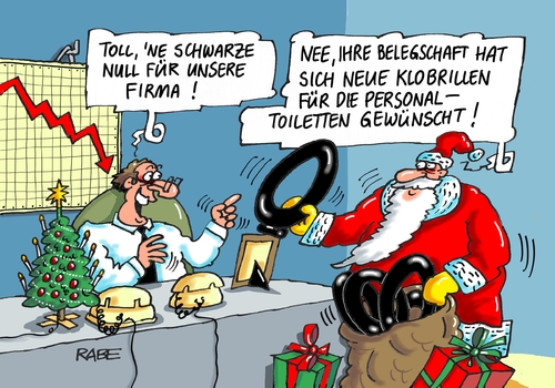 Cartoon: Betriebsweihnacht (medium) by RABE tagged weihnachten,weihnachtsmann,geschenkesack,bescherung,pakete,geschenke,weihnachtsbaum,klo,toiletten,tiolettenbrillen,rabe,ralf,böhme,cartoon,karikatur,pressezeichnung,farbcartoon,tagescartoon,firma,belegschaft,chef,chefetage,mitarbeiter,personaltoilette,weihnachten,weihnachtsmann,geschenkesack,bescherung,pakete,geschenke,weihnachtsbaum,klo,toiletten,tiolettenbrillen,rabe,ralf,böhme,cartoon,karikatur,pressezeichnung,farbcartoon,tagescartoon,firma,belegschaft,chef,chefetage,mitarbeiter,personaltoilette