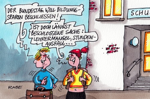 Cartoon: Bildungssparen (medium) by RABE tagged bildung,bildungssparen,sparen,bundestag,lehrer,schüler,schule,unterricht,lehrermangel,stundenausfall,gewerschaften,erziehung,rabe,ralf,böhme,cartoon,karikatur,schulhof,pisastudie,einsparungen,kürzungen,leherzimmer,schulranzen,finanzen,euro,krise,bildung,bildungssparen,sparen,bundestag,lehrer,schüler,schule,unterricht,lehrermangel,stundenausfall,gewerschaften,erziehung,rabe,ralf,böhme,cartoon,karikatur,schulhof,pisastudie,einsparungen,kürzungen,leherzimmer,schulranzen,finanzen,euro,krise