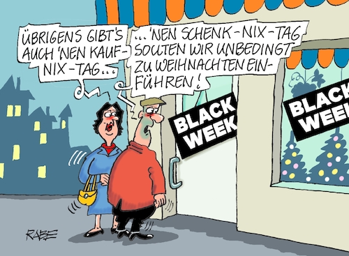 Cartoon: Black is Black (medium) by RABE tagged gas,gassparen,gasnotstand,gasgeben,sanktionen,gasspeicher,gasheizung,rabe,ralf,böhme,cartoon,karikatur,pressezeichnung,farbcartoon,tagescartoon,robert,habeck,putin,ukrainekrieg,wumms,doppelwumms,black,friday,week,blackweek,blackfriday,shopping,einkaufen,weihnachten,weihnachtsgeschenke,sparen,schnäppchen,schnäppchenjäger,ehepaar,gas,gassparen,gasnotstand,gasgeben,sanktionen,gasspeicher,gasheizung,rabe,ralf,böhme,cartoon,karikatur,pressezeichnung,farbcartoon,tagescartoon,robert,habeck,putin,ukrainekrieg,wumms,doppelwumms,black,friday,week,blackweek,blackfriday,shopping,einkaufen,weihnachten,weihnachtsgeschenke,sparen,schnäppchen,schnäppchenjäger,ehepaar