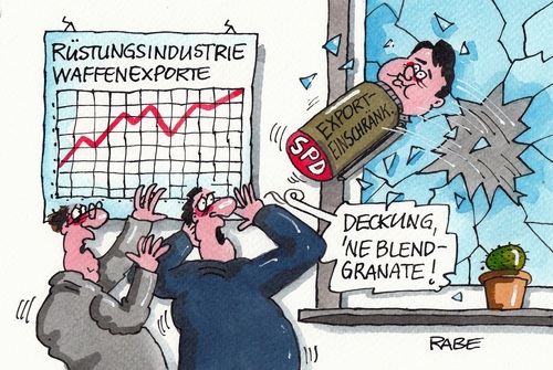 Cartoon: Blendgranate (medium) by RABE tagged gabriel,spd,rüstungsindustrie,rüstungskonzerne,koalition,koalitionsstreit,cdu,rüstungsexporte,irak,rabe,ralf,böhme,cartoon,karikatur,pressezeichnung,farbcartoon,tagescartoon,fensterscheibe,blendgranate,waffen,waffenexporterüstungsindustrie,einschränkungen,exporteinschränkungen,gabriel,spd,rüstungsindustrie,rüstungskonzerne,koalition,koalitionsstreit,cdu,rüstungsexporte,irak,rabe,ralf,böhme,cartoon,karikatur,pressezeichnung,farbcartoon,tagescartoon,fensterscheibe,blendgranate,waffen,waffenexporterüstungsindustrie,einschränkungen,exporteinschränkungen