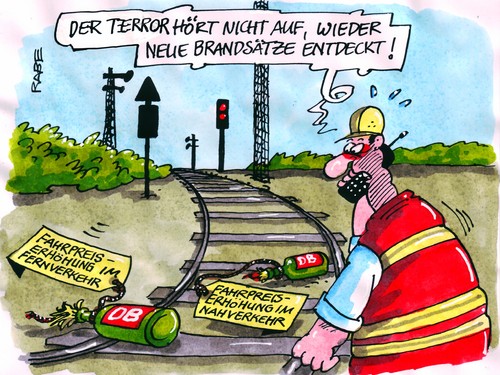 Cartoon: Brandbeschleuniger (medium) by RABE tagged terror,brandsatz,brandanschlag,db,bahn,bahnstrecke,berlin,bundesinnenminister,friedrich,linksextreme,linksextremismus,autonome,bahnanlage,gewalttaten,hauptstadt,bahngleise,ice,fahrpreis,nahverkehr,fernverkehr,züge,fahrgäste,kunden,preiserhöhung,preisspirale,fahrpreiserhöhung,zugfahrten,teuerung,homburg,bahnchef,bahnvorstand,fahrplanwechsel,brandsatz,terror,brandanschlag,db,bahn,bahnstrecke,bundesinnenminister,berlin