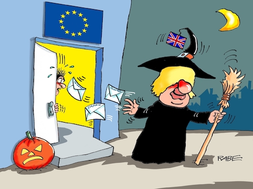 Cartoon: Brexit immer wieder 2 (medium) by RABE tagged brexit,no,deal,johnson,boris,downing,street,austritt,eu,brüssel,london,rabe,ralf,böhme,cartoon,karikatur,pressezeichnung,farbcartoon,tagescartoon,may,juncker,luxemburg,halloween,hexe,hexer,kürbis,briefe,parlament,besen,aufschiebung,verlängerung,brexit,no,deal,johnson,boris,downing,street,austritt,eu,brüssel,london,rabe,ralf,böhme,cartoon,karikatur,pressezeichnung,farbcartoon,tagescartoon,may,juncker,luxemburg,halloween,hexe,hexer,kürbis,briefe,parlament,besen,aufschiebung,verlängerung