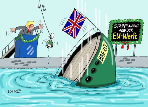 Cartoon: Brexitwerft II (medium) by RABE tagged brexit,no,deal,johnson,boris,downing,street,austritt,eu,brüssel,london,rabe,ralf,böhme,cartoon,karikatur,pressezeichnung,farbcartoon,tagescartoon,may,juncker,luxemburg,klobecken,werft,schiff,stapellauf,schiffstaufe,untergang,sektflasche,brexit,no,deal,johnson,boris,downing,street,austritt,eu,brüssel,london,rabe,ralf,böhme,cartoon,karikatur,pressezeichnung,farbcartoon,tagescartoon,may,juncker,luxemburg,klobecken,werft,schiff,stapellauf,schiffstaufe,untergang,sektflasche