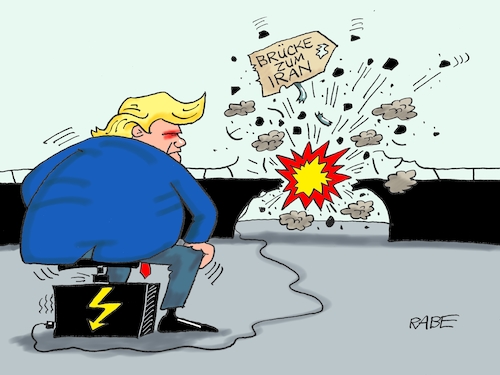 Cartoon: Brückenabbauer (medium) by RABE tagged trump,präsident,usa,china,handelskrieg,strafzölle,peking,rabe,ralf,böhme,cartoon,karikatur,pressezeichnung,farbcartoon,tagescartoon,atomtests,atomgespräche,nordkorea,südkorea,bilanz,diagramm,iran,brücken,anschlag,sprengung,soleimani,angriff,aussenminister,pompeo,theran,maas,außenminister,krise,krisenherd,trump,präsident,usa,china,handelskrieg,strafzölle,peking,rabe,ralf,böhme,cartoon,karikatur,pressezeichnung,farbcartoon,tagescartoon,atomtests,atomgespräche,nordkorea,südkorea,bilanz,diagramm,iran,brücken,anschlag,sprengung,soleimani,angriff,aussenminister,pompeo,theran,maas,außenminister,krise,krisenherd